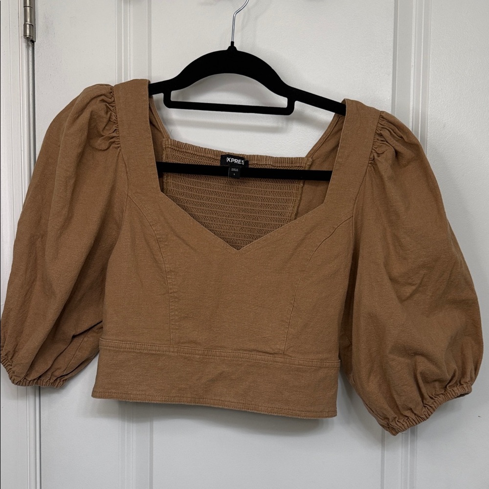 Express Women's Tan Puff Sleeve Blouse